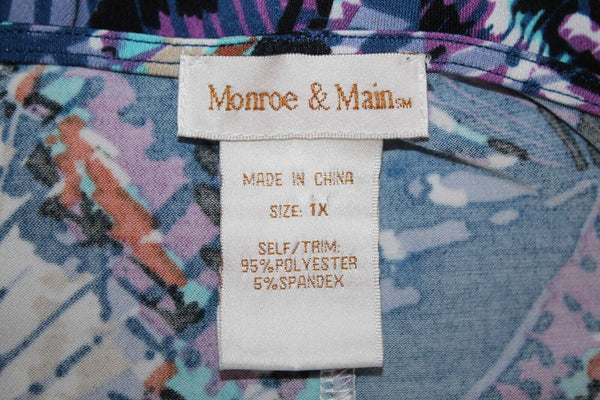 Monroe & Main Sz 1X Blue Purple Multi Ruffle Hem Polyester Blend Dress