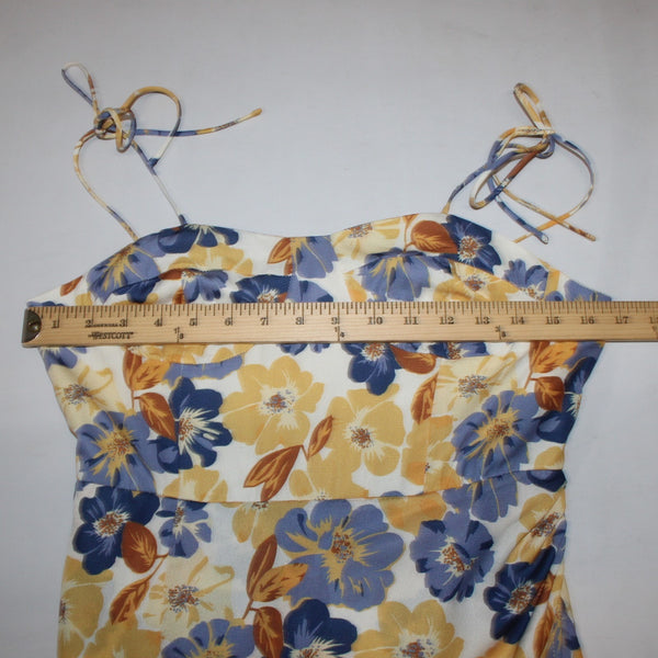 Cider Dress NEW Sz 4? Smock Back Yellow Cream Blue Floral Lined 100% Poly Dress