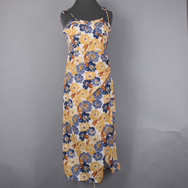 Cider Dress NEW Sz 4? Smock Back Yellow Cream Blue Floral Lined 100% Poly Dress