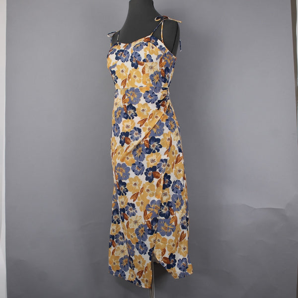 Cider Dress NEW Sz 4? Smock Back Yellow Cream Blue Floral Lined 100% Poly Dress