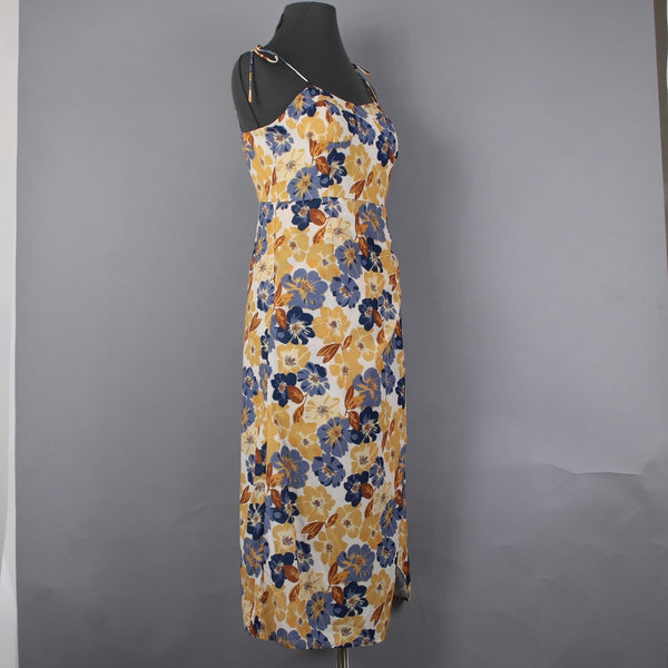 Cider Dress NEW Sz 4? Smock Back Yellow Cream Blue Floral Lined 100% Poly Dress