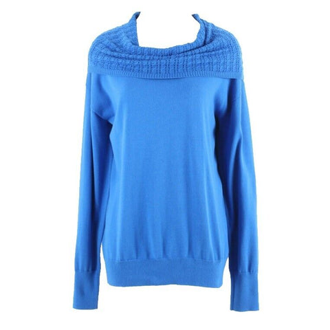 Land's End Sz L 14-16 Blue Lacy Cowl Cotton Nylon Spandex Mixed Knit Top