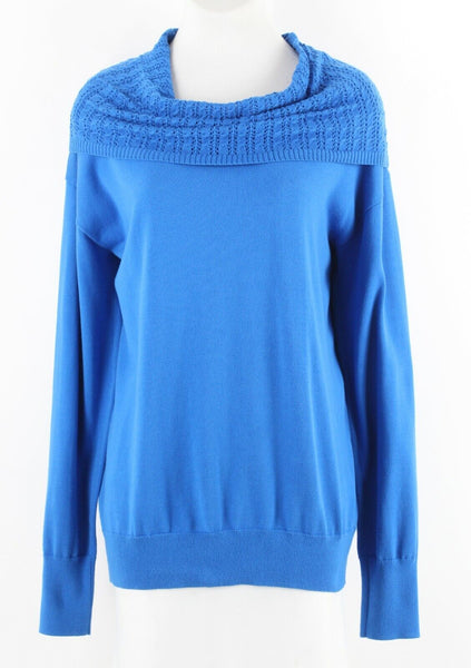 Land's End Sz L 14-16 Blue Lacy Cowl Cotton Nylon Spandex Mixed Knit Top