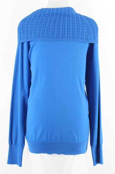 Land's End Sz L 14-16 Blue Lacy Cowl Cotton Nylon Spandex Mixed Knit Top