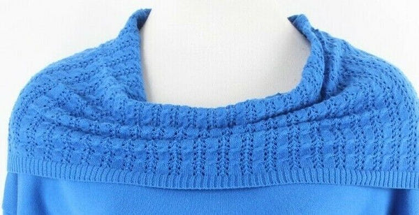 Land's End Sz L 14-16 Blue Lacy Cowl Cotton Nylon Spandex Mixed Knit Top