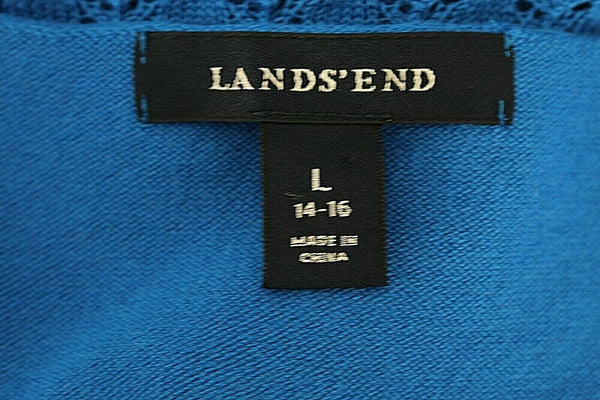 Land's End Sz L 14-16 Blue Lacy Cowl Cotton Nylon Spandex Mixed Knit Top
