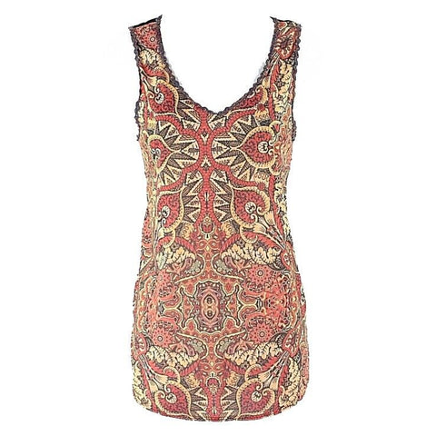 Open Gates Size S Orange Black Multi Ric Rac Trim Back Rayon Spandex Top