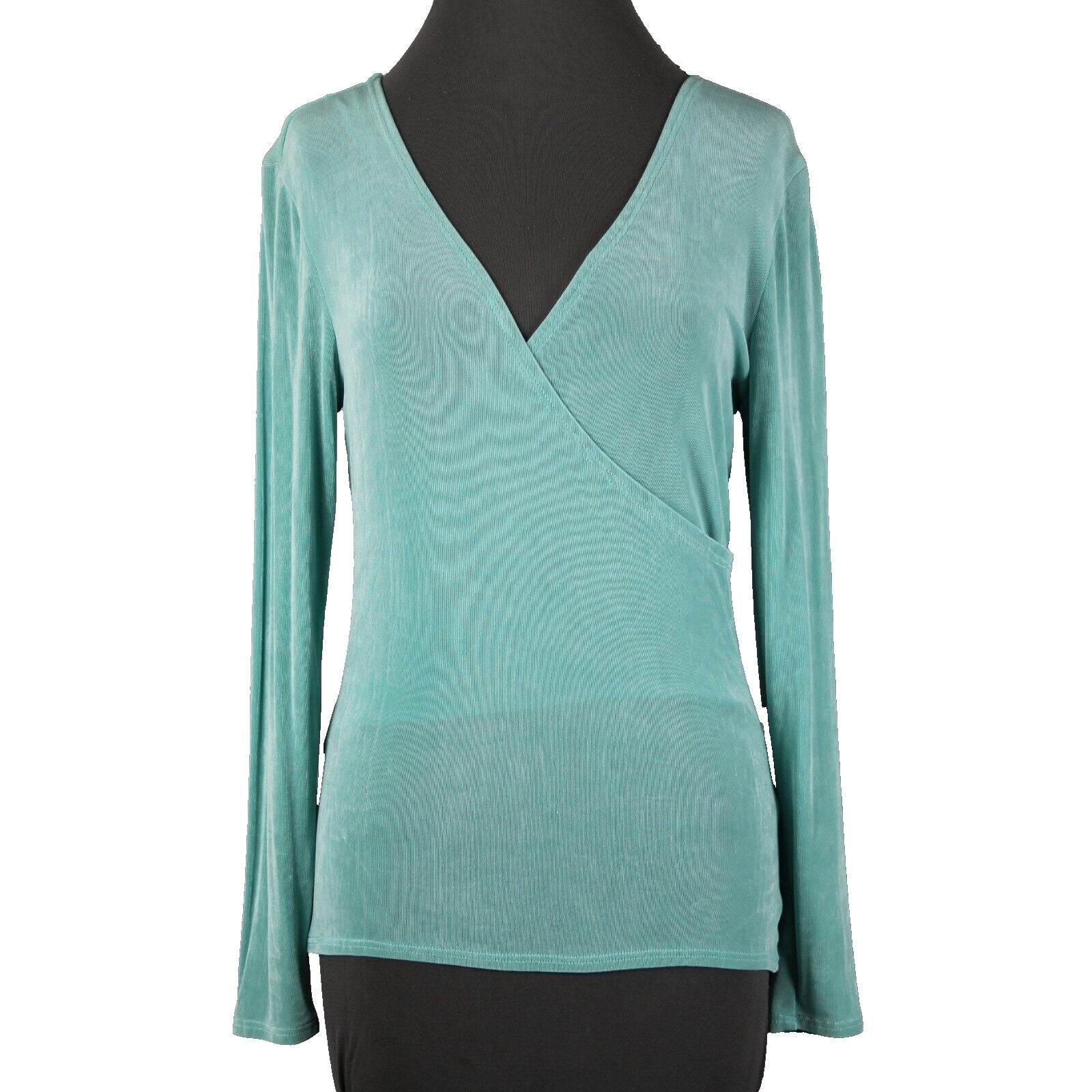 Patricia Wolf Sz XS Aqua Green V Neck Stretch Ribbed Polyester Lycra Travel Top