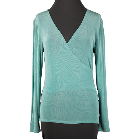 Patricia Wolf Sz XS Aqua Green V Neck Stretch Ribbed Polyester Lycra Travel Top
