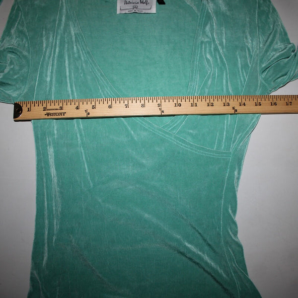 Patricia Wolf Sz XS Aqua Green V Neck Stretch Ribbed Polyester Lycra Travel Top