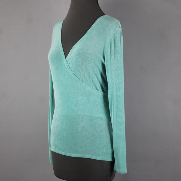 Patricia Wolf Sz XS Aqua Green V Neck Stretch Ribbed Polyester Lycra Travel Top