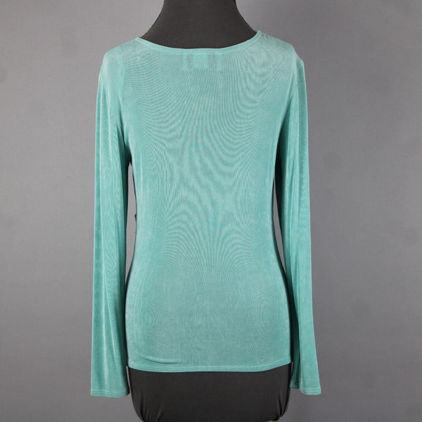 Patricia Wolf Sz XS Aqua Green V Neck Stretch Ribbed Polyester Lycra Travel Top