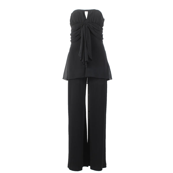 White House Black Market Jumpsuit Sz 6 Black Gathered Top 100% Poly Jumpsuit