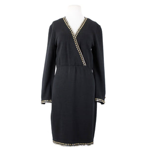 St John Evening Sz 6 Black Gold Paillettes Studded Santana Knit AS IS Dress