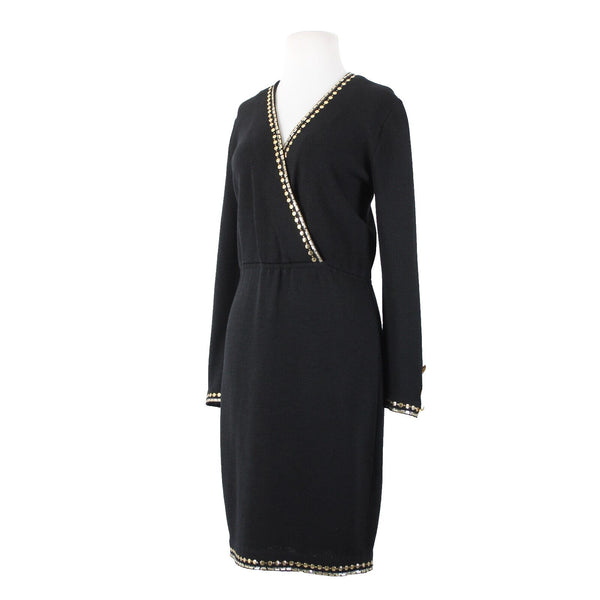 St John Evening Sz 6 Black Gold Paillettes Studded Santana Knit AS IS Dress
