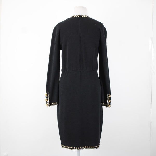 St John Evening Sz 6 Black Gold Paillettes Studded Santana Knit AS IS Dress