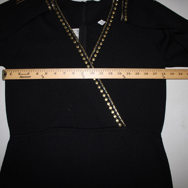 St John Evening Sz 6 Black Gold Paillettes Studded Santana Knit AS IS Dress