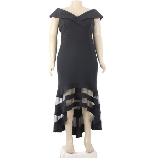 Joseph Ribkoff Dress Signature NEW Sz 22 Black Mesh Hi Lo Poly Spandex Dress