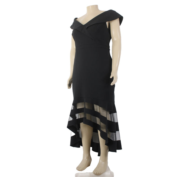Joseph Ribkoff Dress Signature NEW Sz 22 Black Mesh Hi Lo Poly Spandex Dress