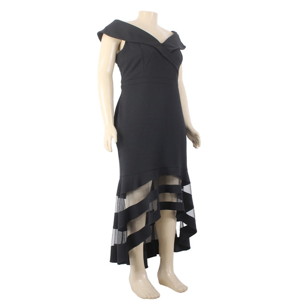 Joseph Ribkoff Dress Signature NEW Sz 22 Black Mesh Hi Lo Poly Spandex Dress