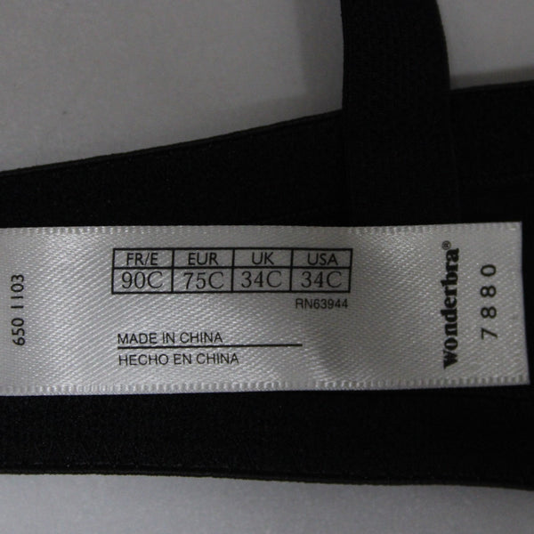 Wonderbra NEW Sz 32C Black Nylon Blend 7880 Nylon Blend Cotton Lined Cups Bra