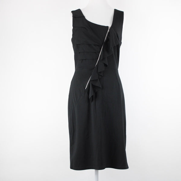 Lily Sz S Black Silvertone Zip Detail Ruffle Polyester Spandex Bodycon Dress