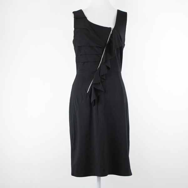 Lily Sz S Black Silvertone Zip Detail Ruffle Polyester Spandex Bodycon Dress