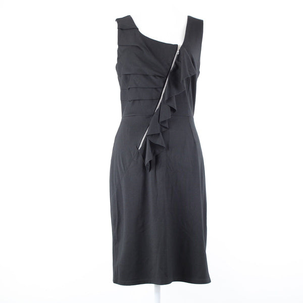 Lily Sz S Black Silvertone Zip Detail Ruffle Polyester Spandex Bodycon Dress