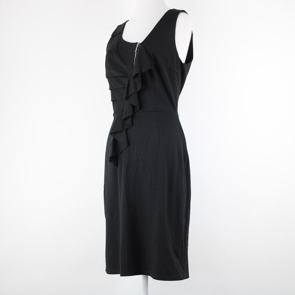 Lily Sz S Black Silvertone Zip Detail Ruffle Polyester Spandex Bodycon Dress