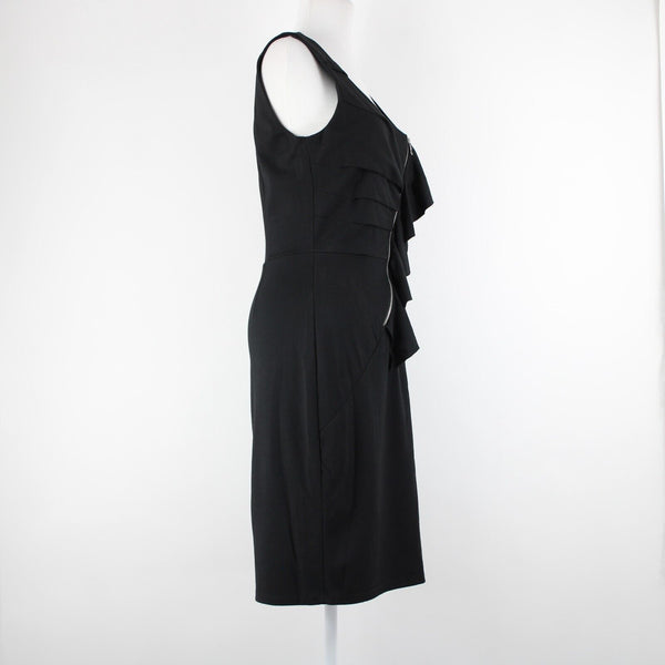 Lily Sz S Black Silvertone Zip Detail Ruffle Polyester Spandex Bodycon Dress