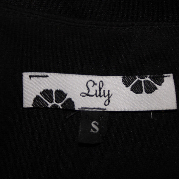 Lily Sz S Black Silvertone Zip Detail Ruffle Polyester Spandex Bodycon Dress