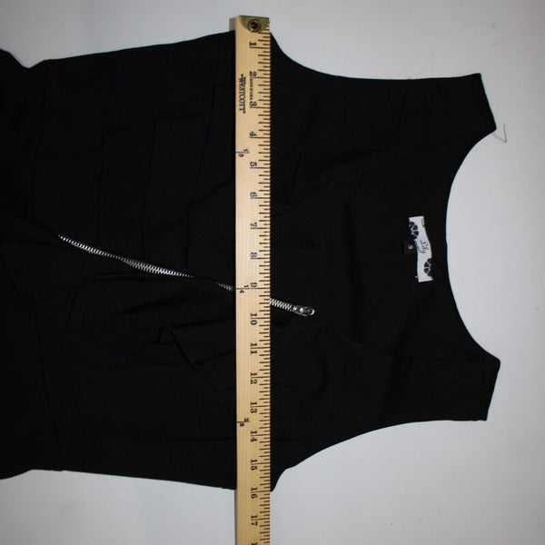 Lily Sz S Black Silvertone Zip Detail Ruffle Polyester Spandex Bodycon Dress
