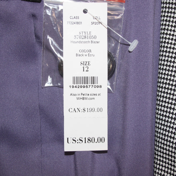 White House Black Market Jacket NEW $180 Sz 12 Black White Polyester Rayon