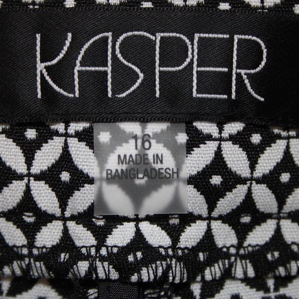 Kasper Pant NEW $79 Sz 16 x 27 Black White Hook Eye Pockets Poly Elastane Pant
