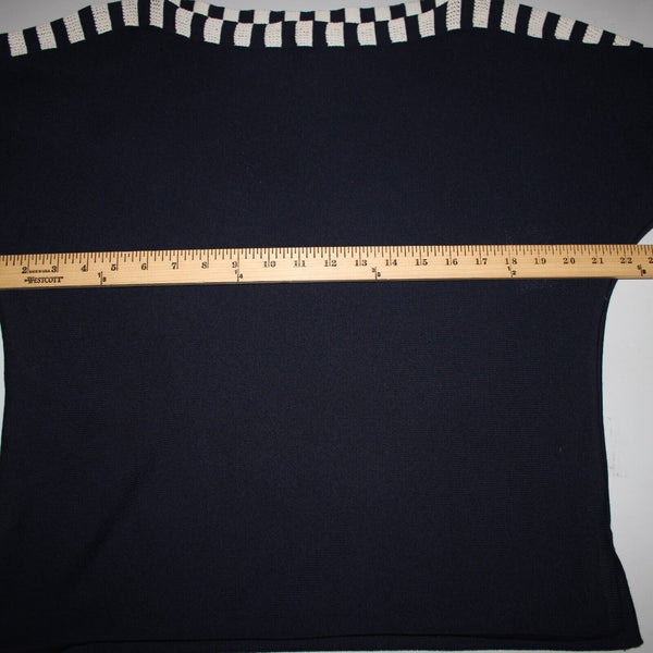 St John Sz S Navy Blue Cream Santana Knit Wool Rayon AS IS Sweater Top