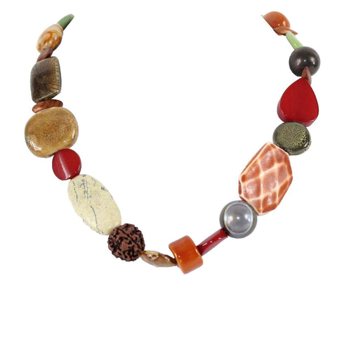 Chicos 18in + 4in Silvertone Chain Brown Multi Faux Stone Chunky Necklace