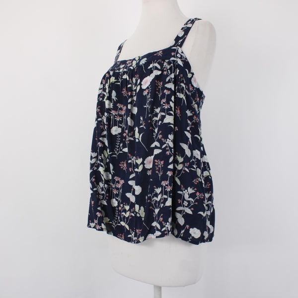 Gap Top NEW $40 Sz L Navy Multi Color Floral Square Neck 100% Modal Top