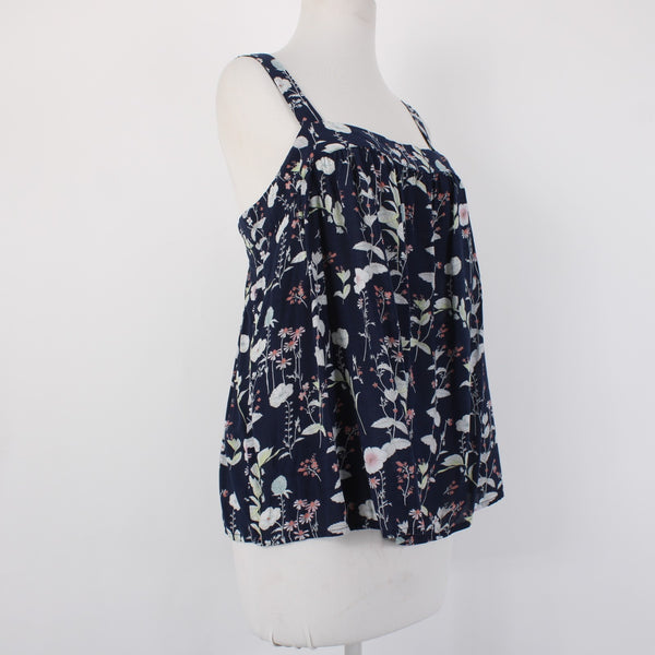 Gap Top NEW $40 Sz L Navy Multi Color Floral Square Neck 100% Modal Top