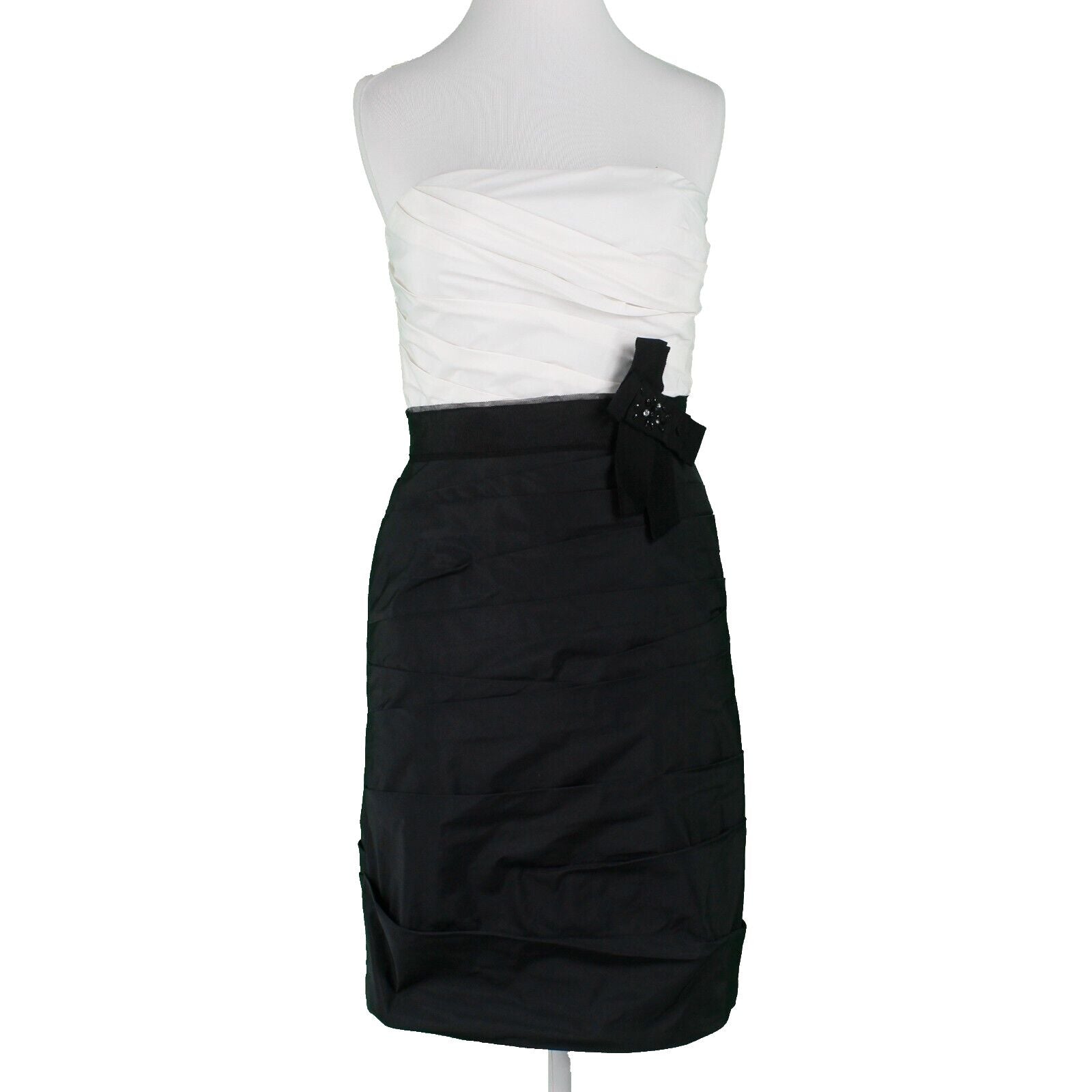 Max Cleo NEW $229 Sz 8 Black White Strapless Bow Embellished Fitted Poly Dress