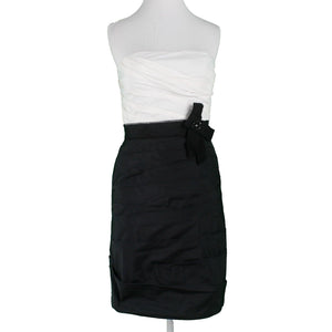 Max Cleo NEW $229 Sz 8 Black White Strapless Bow Embellished Fitted Poly Dress