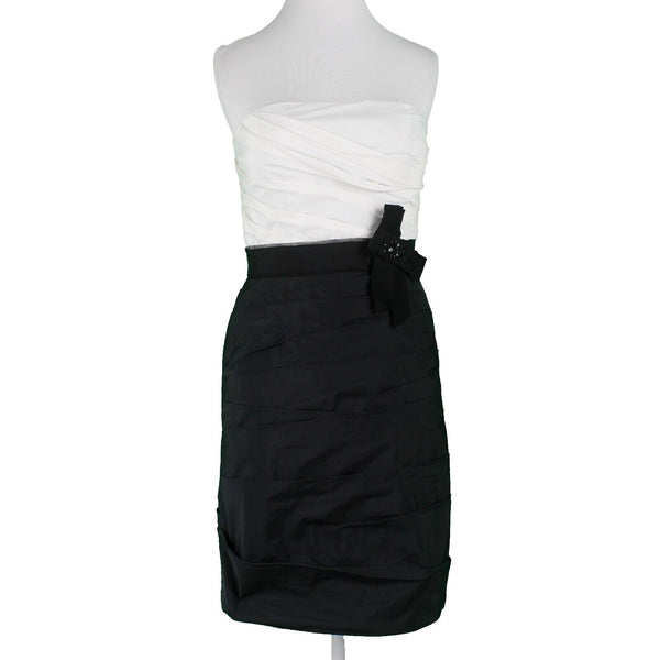 Max Cleo NEW $229 Sz 8 Black White Strapless Bow Embellished Fitted Poly Dress