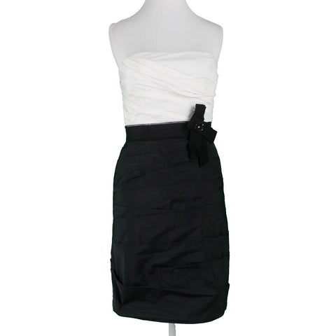 Max Cleo NEW $229 Sz 8 Black White Strapless Bow Embellished Fitted Poly Dress