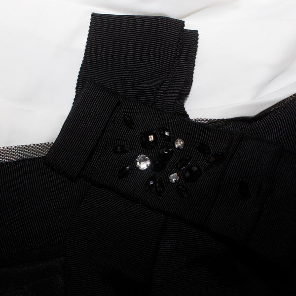Max Cleo NEW $229 Sz 8 Black White Strapless Bow Embellished Fitted Poly Dress