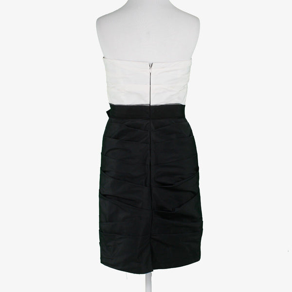Max Cleo NEW $229 Sz 8 Black White Strapless Bow Embellished Fitted Poly Dress