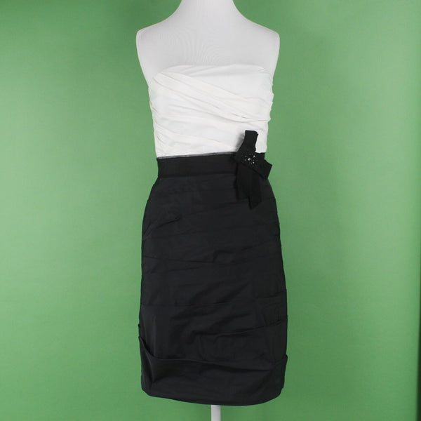 Max Cleo NEW $229 Sz 8 Black White Strapless Bow Embellished Fitted Poly Dress