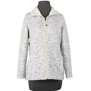 T By Talbots Sz SP White Gray Collared Pockets Zipper Faux Fur Poly Jacket