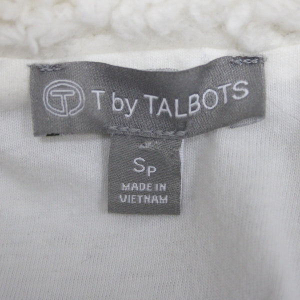 T By Talbots Sz SP White Gray Collared Pockets Zipper Faux Fur Poly Jacket