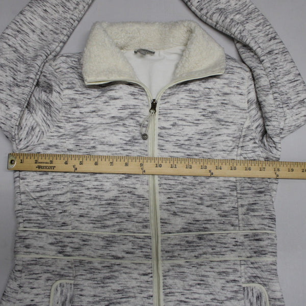 T By Talbots Sz SP White Gray Collared Pockets Zipper Faux Fur Poly Jacket