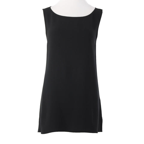 Eileen Fisher NEW $218 Sz M Black Bateau Long Shell Sheer Tank 100% Silk Top