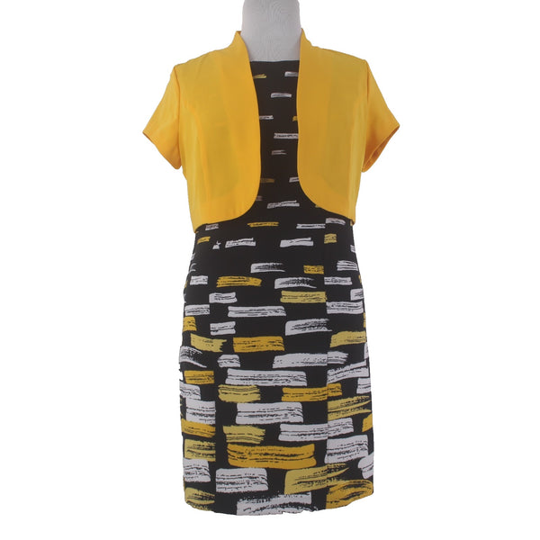I Le Dress Sz 14 Black Yellow White 2 Pc Pencil Polyester Spandex Dress